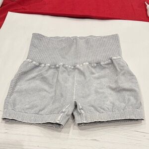 FP Movement by Free People Light Gray High-Waist Ribbed Waistband Shorts